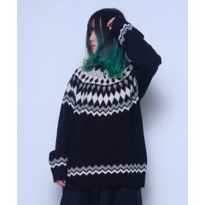 セーター ニット Z)「BLINGLEADS」5GG フェアアイル柄クルーネック ニットセーター メンズ レディース