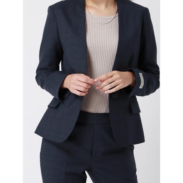 スーツ ジャケット Vカラー ウォッシャブル ストレッチ マイクロチェック セットアップ レディース