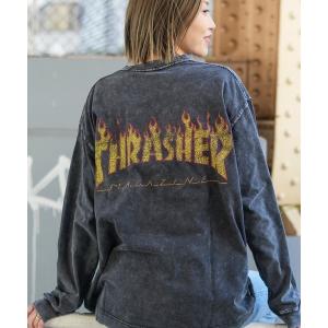 tシャツ POWDER BREACH L/S T-SHIRTS/THRASHER ピグメント ロンT 長袖Tシャツ ヴィンテージ加工 バックプリント ロゴT ストリート スケーター