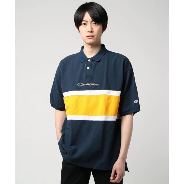 「Champion」 半袖ポロシャツ L ネイビー メンズ
