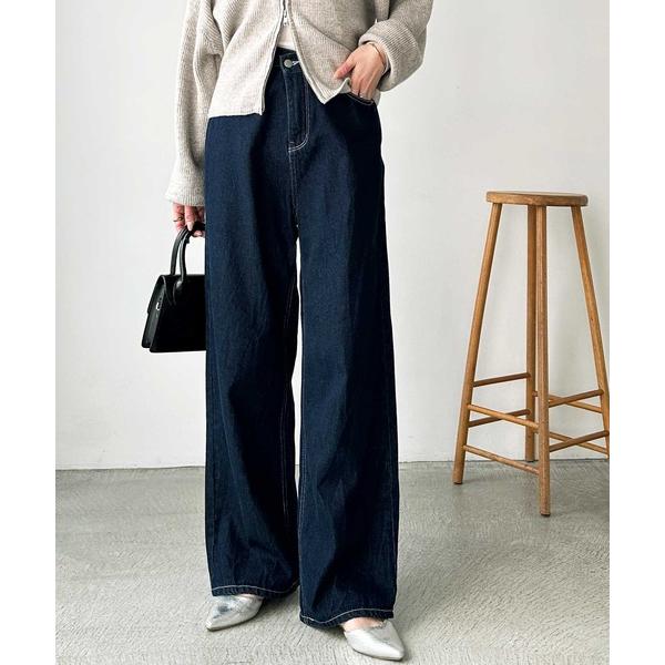 ジーンズ デニム デニムパンツ 「ウエスト調節可/S-XL展開」」秋にぴったり。ウエスト2ボタンワイ...