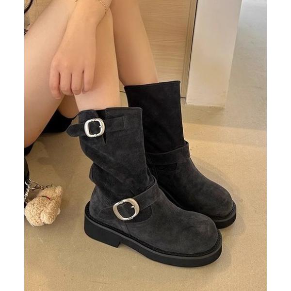 ブーツ バックルミドルブーツ レディース