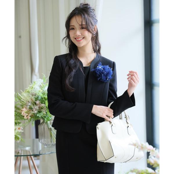 セットアップ Vネックノーカラージャケットセレモニースーツ卒業式＆喪服リボンワンピースフォーマル セ...