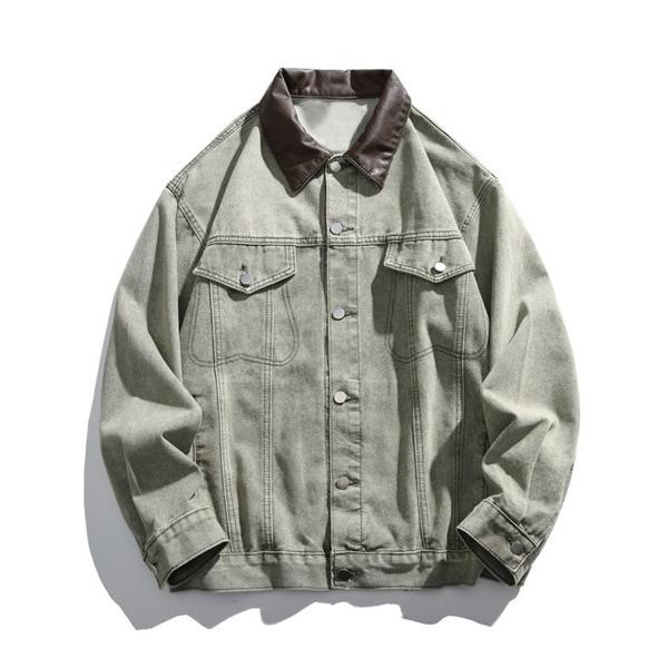 デニムジャケット gジャン オーバーサイズ襟フェイクレザーデニムジャケット メンズ レディース