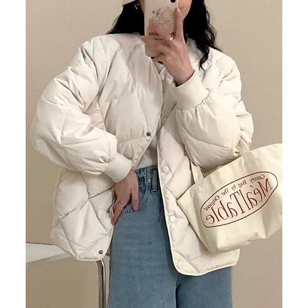 ジャケット ノーカラージャケット 中綿入りノーカラーキルティングジャケット レディース