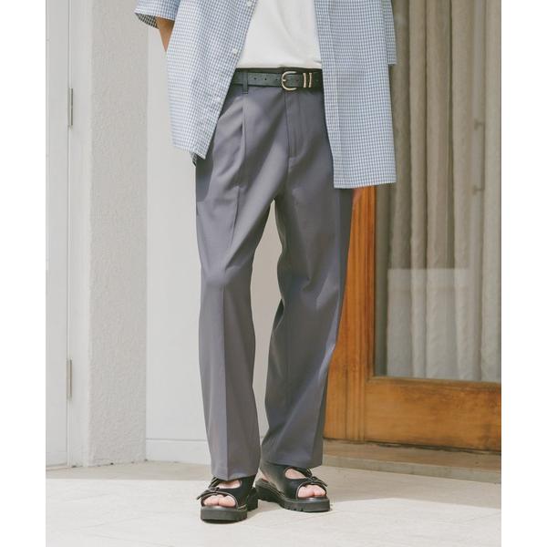 ワイドパンツ スラックス センタープレス/PEツイルテーパードスラックス メンズ