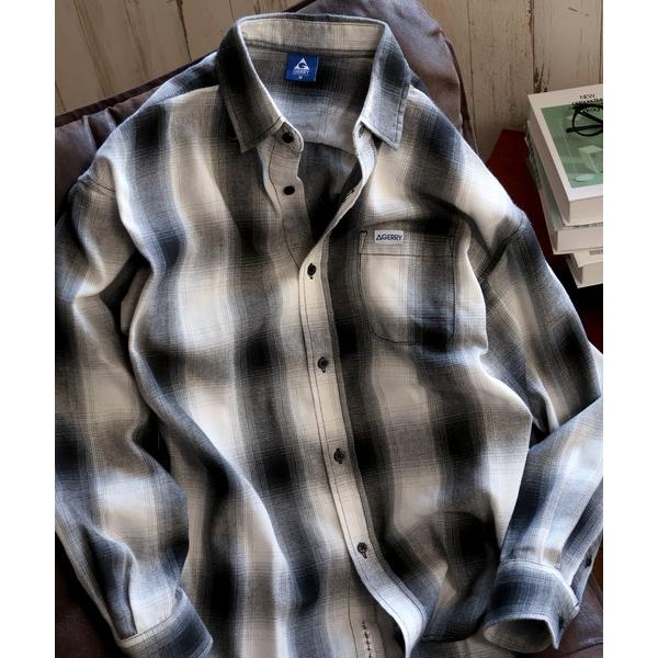 シャツ 「GERRY/ジェリー」胸ピスワンポイントロゴ 長袖オンブレチェックシャツ メンズ レディー...