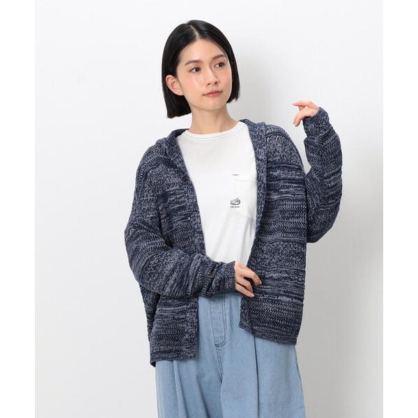 カーディガン ミックスデニム調　フーディーカーディガン レディース