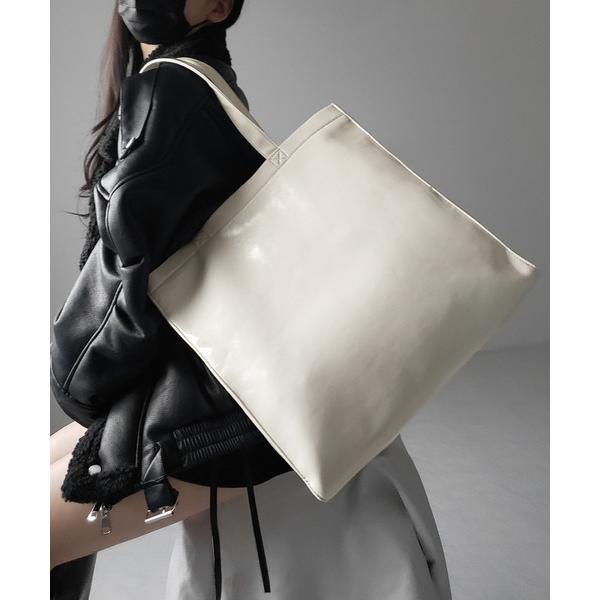 トートバッグ 「 ２color ／ 大容量 」フェイクレザービッグスクエアトートバッグ ／ fake...