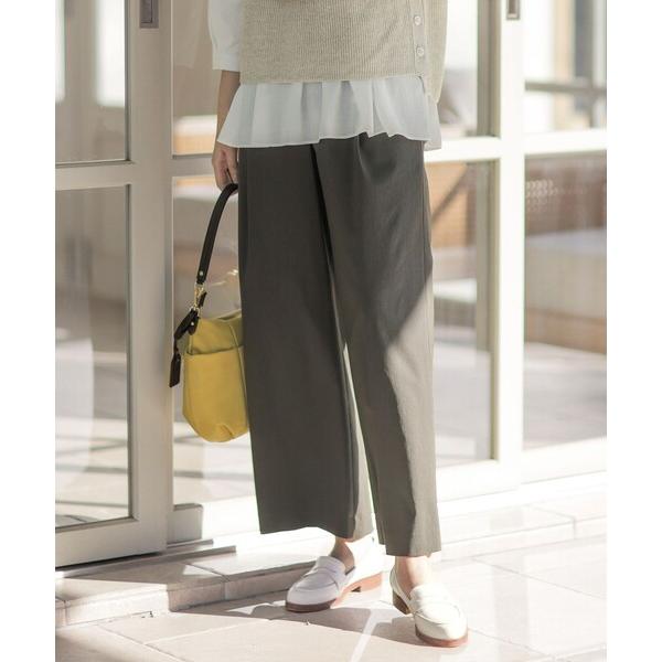 ワイドパンツ パンツ 「洗える」セルロースリネンストレッチ タックワイドパンツ レディース