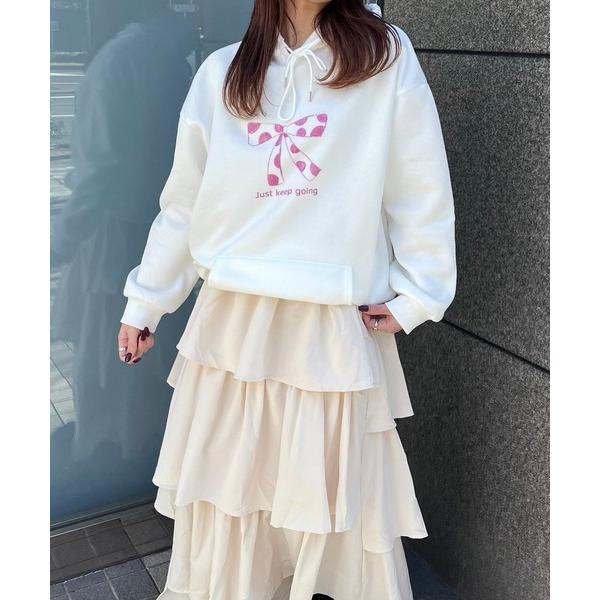 パーカー ピンクドットリボンパーカー レディース