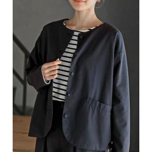 ジャケット ノーカラージャケット 麻混ノーカラージャケット レディース