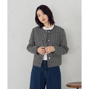ジャケット ノーカラージャケット ファンシーツイード　クロップドジャケット レディース