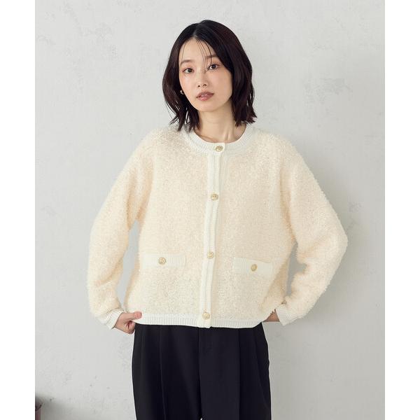 カーディガン ツイードニットカーディガン レディース