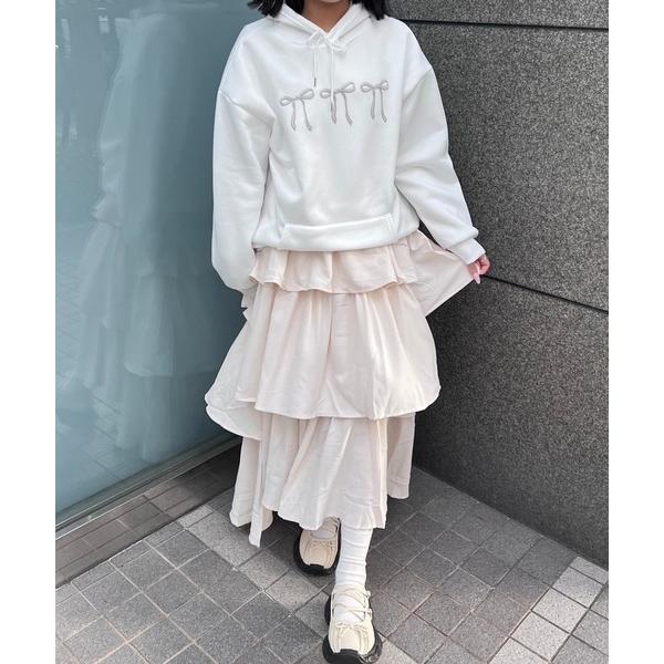 パーカー リボンプリントパーカー レディース