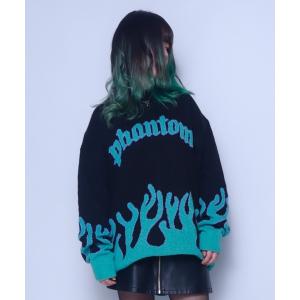 セーター ニット Z)「BLINGLEADS」ファイヤークルーネック ニットセーター メンズ レディース