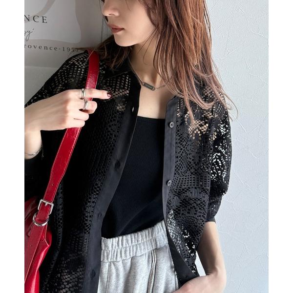 ブラウス シャツ 洗練された大人カジュアル。レースオーバーサイズシャツブラウス（長袖） レディース ...