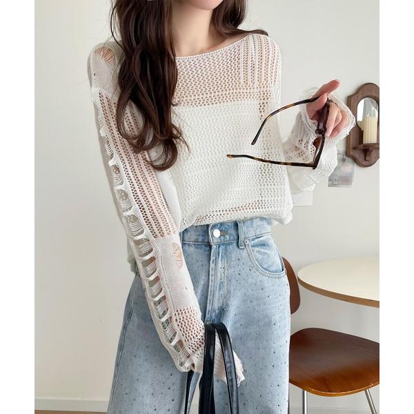 ニット セーター レイヤード自由自在。ヴィンテージライクの透かし編みトップス（長袖） レディース
