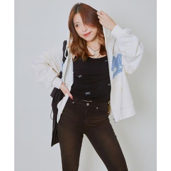 タンクトップ ノースリーブ 「刺しゅうリボン×リブ素材」レディース タンクトップ パッド付き カット...