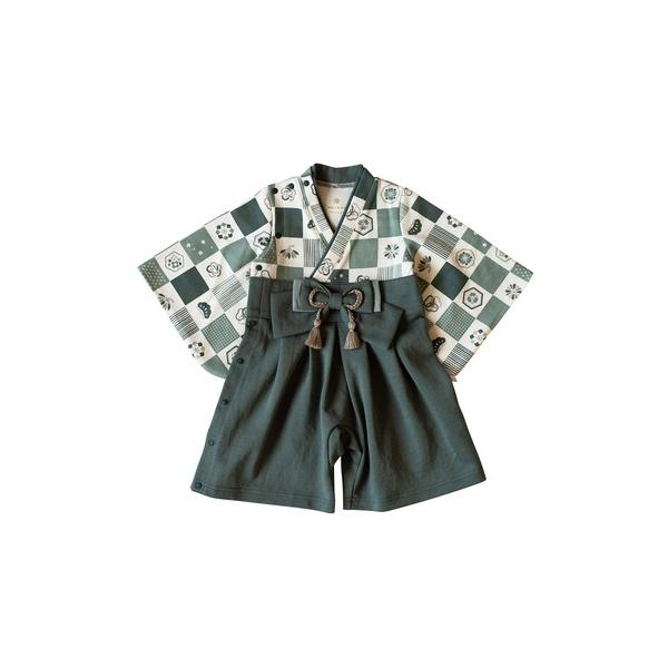 ベビー服 ロンパース mocmof 袴ロンパース 濃抹茶 80