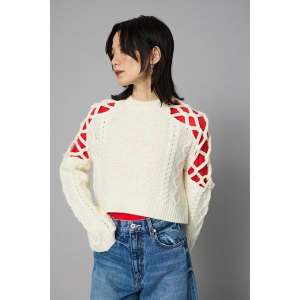 ニット セーター Net work sleeve tops　　ネットワークスリーブトップス レディー...