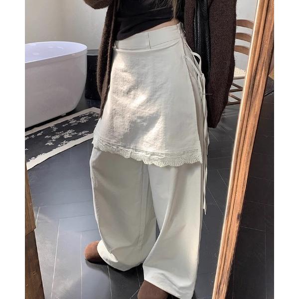 パンツ レース付き巻きスカートパンツ レディース