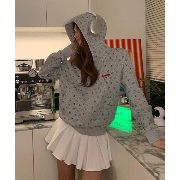 コート アウター フラワープリント小花柄ダブルジップパーカー レディース