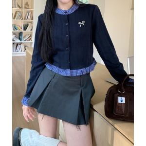 カーディガン リボンブローチ付きシャツ切替ニットソーカーディガン レディース｜ZOZOTOWN Yahoo!店