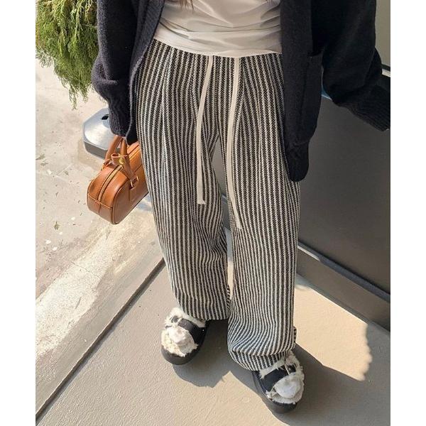 パンツ ストライプ柄 ワイドイージーパンツ レディース