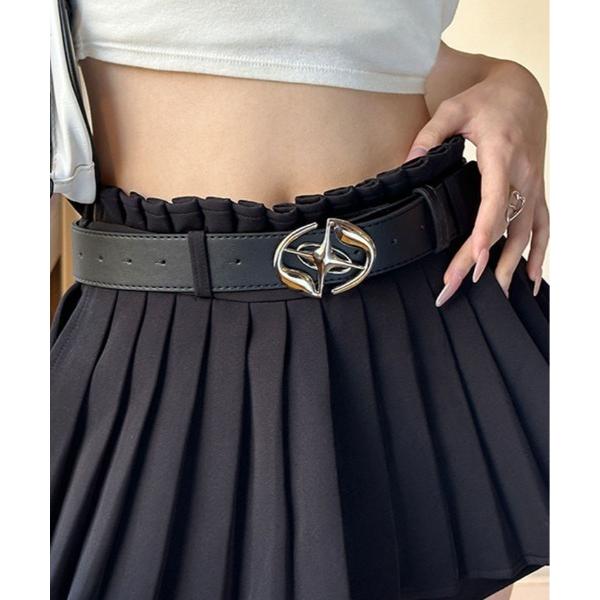 ベルト メタル ロゴデザイン バックル ベルト レディース