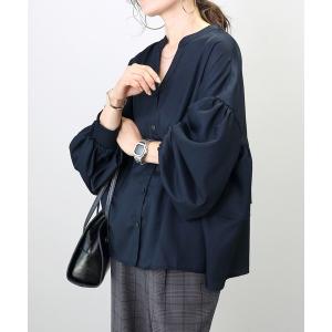 ブラウス シャツ 杢無地バックフリル前開きブラウス レディース
