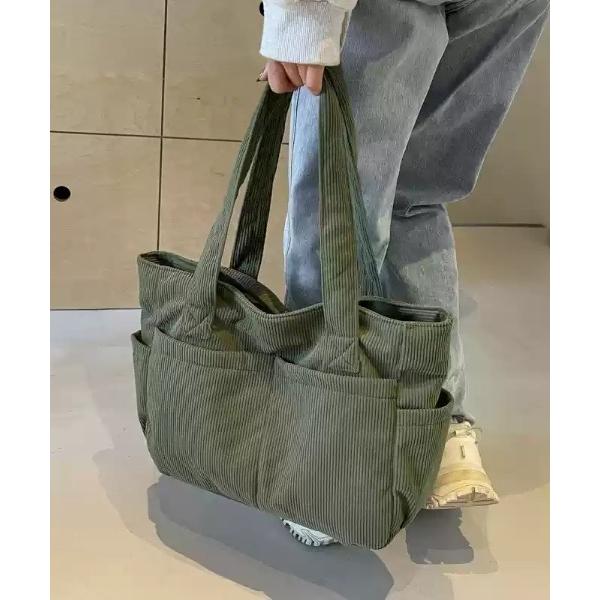 トートバッグ 大容量マルチポケットコーデュロイトートバッグ レディース