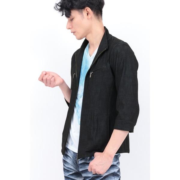 ブルゾン アウター TORNADO MART∴メッシュHTデニム調プリント7分袖シャツブルゾン メン...