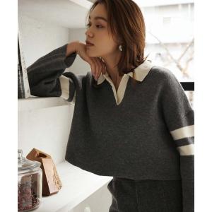 ニット セーター ライン入り衿付きスキッパーニット レディース