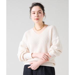 ニット セーター 片畦Vネックニット レディース