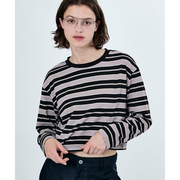 tシャツ MU MULTI BORDER CROPPED LONG SLEEVE CREW NECK...