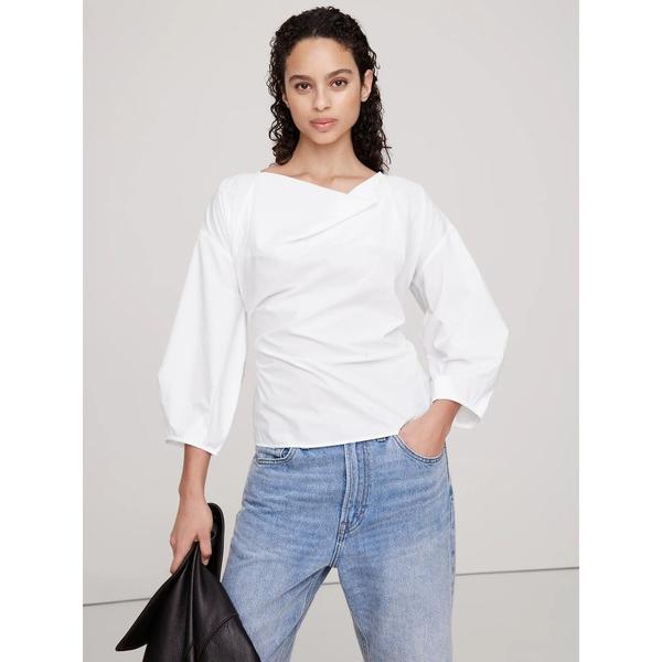 ブラウス シャツ ポプリン カウルネック タイウエストトップス レディース