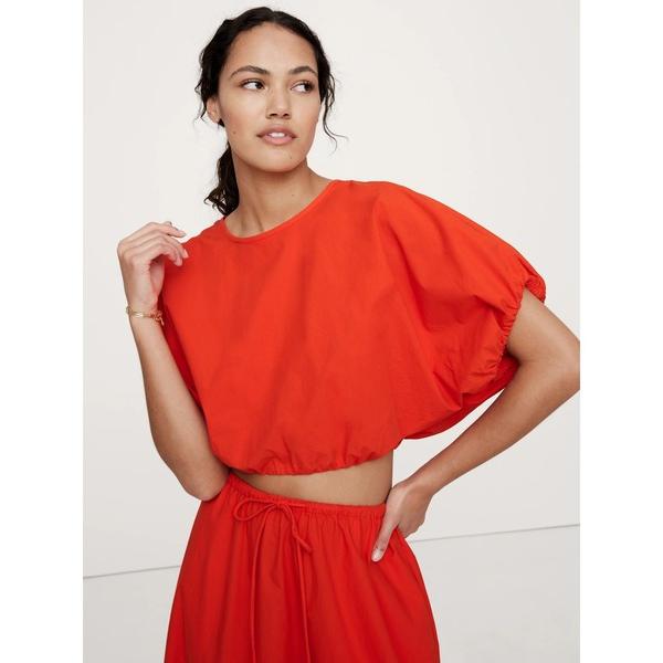 ブラウス シャツ ポプリン バブルヘム クロップド トップス レディース