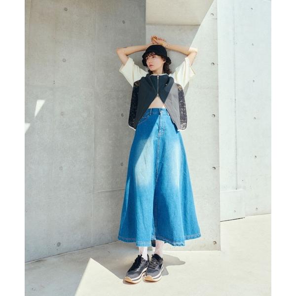 デニムスカート オーバードレープデニムロングスカート