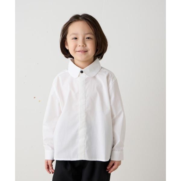 ブラウス シャツ 入学式 卒園式 卒業式 ノーアイロンラウンドカラー比翼シャツ（ボタン取り外し対応）...