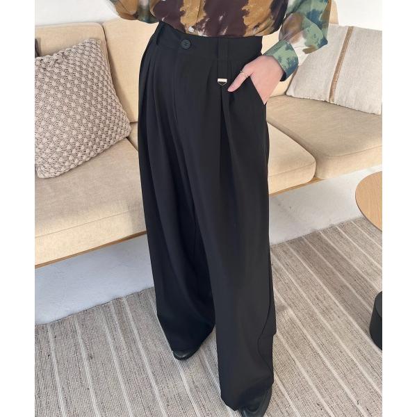 スラックス パンツ チャームデザイン ハイウエストタックスラックス レディース