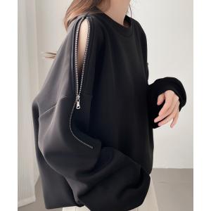 トレーナー スウェット ショルダージップ段ボールスウェットプルオーバー レディース