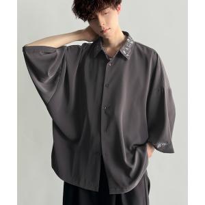 七分袖 シャツ 「雰囲気アガる。」衿刺繍ドレープドルマンシャツ／Embroidered Collar Draped Dolman Shirt メンズ