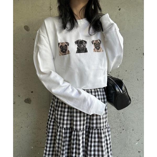 トレーナー スウェット 「軽量」パグプリントスウェット トレーナー レディース