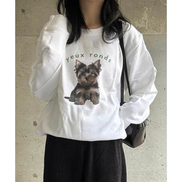 トレーナー スウェット 「軽量」犬プリントスウェット トレーナー レディース