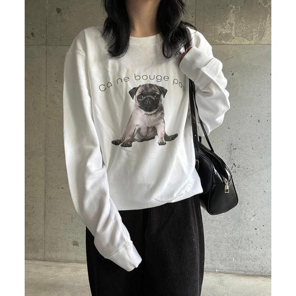 トレーナー スウェット 「軽量」パグプリントスウェット トレーナー レディース