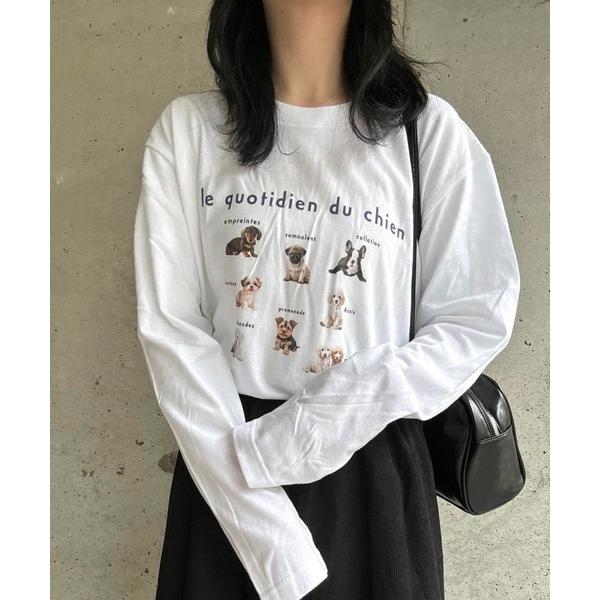 tシャツ DOGデザインロングTシャツ レディース