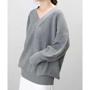 ニット セーター 畦編み重ねVネックニットプルオーバー レディース