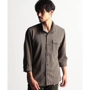 シャツ ラッセルストライプスタンドカラー7分袖シャツ メンズ