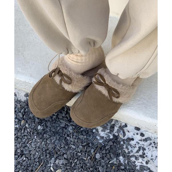 スリッポン モコモコムートンスリッパサンダル レディース